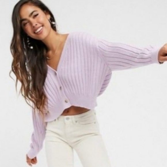stradivarius Sweaters - 🌱Host Pick🌱 🆕️ NWT Stradivarius Lilac Cropped Cotton Cardigan
